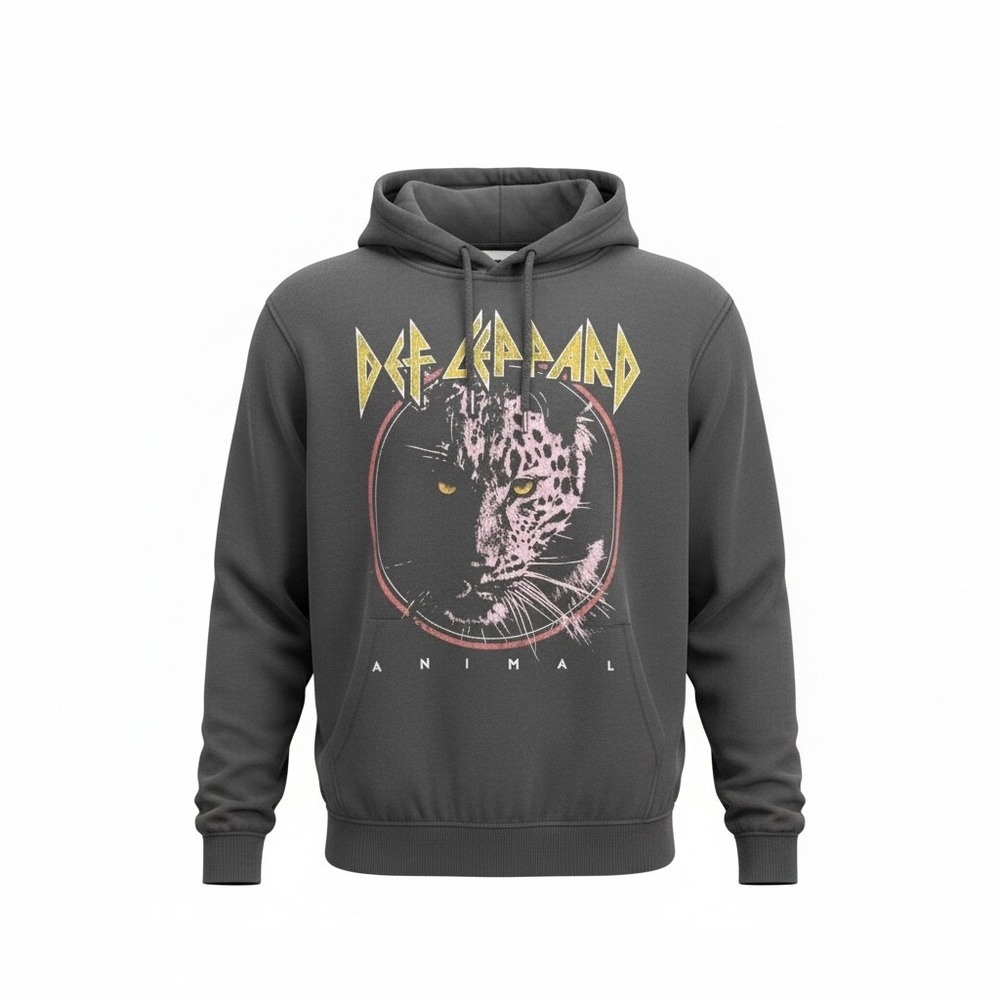 H&M Def Leppard Animal Graphic Hoodie Mens XS Charcoal Grey Rock Band Sweatshirt